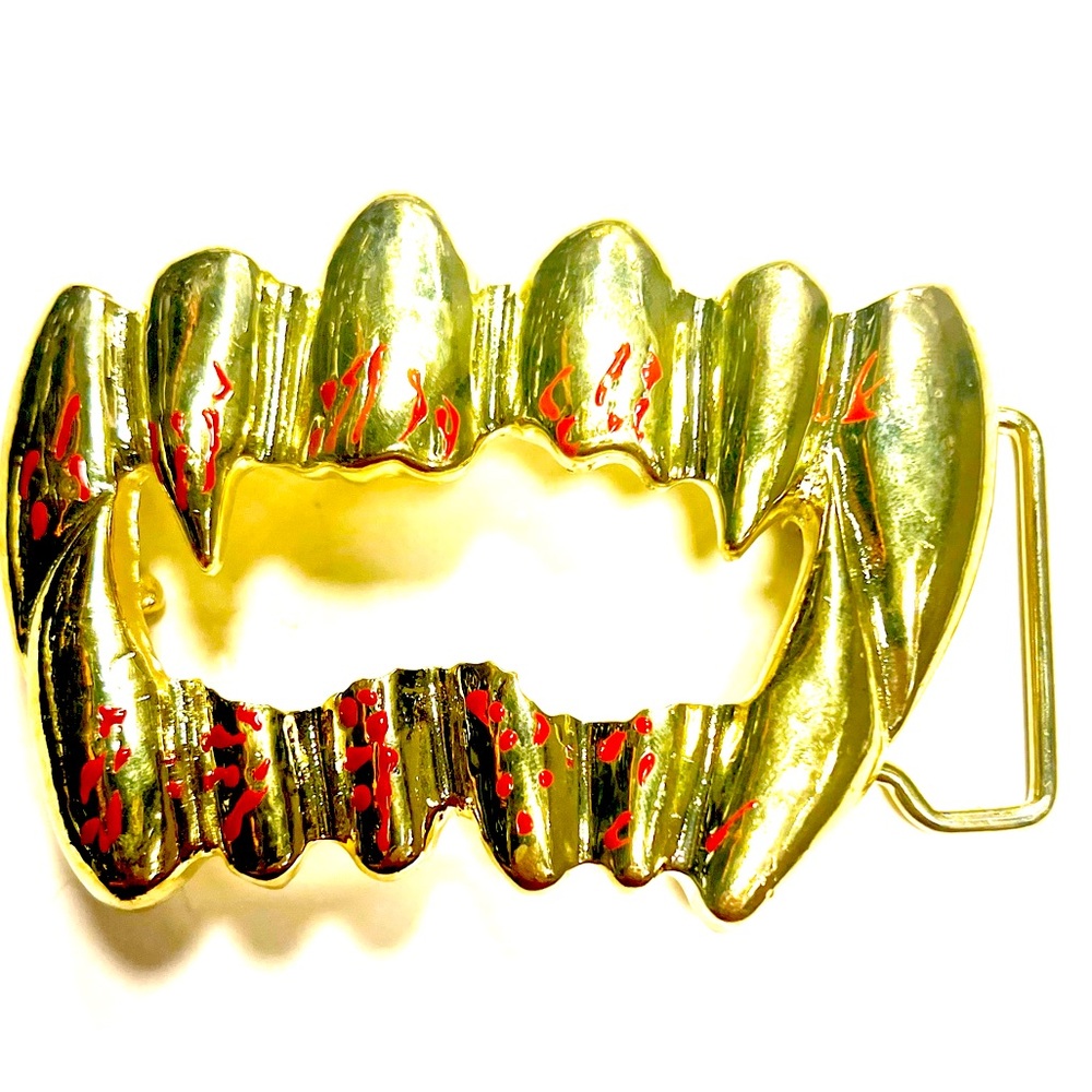 Gold Bloody Vampire Fangs Mouth Mens Fashion Belt Buckle